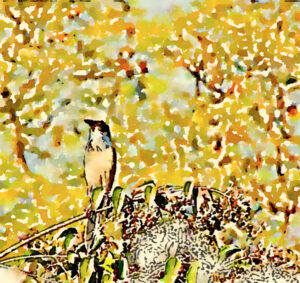 Stylized bird on branch No 2- warm colors